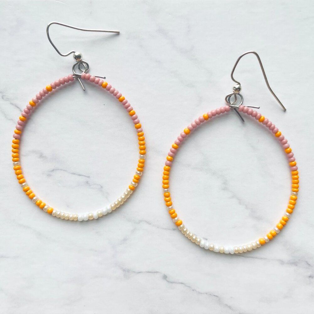 Sunrise Gradient Hand Beaded Tear Drop Earrings